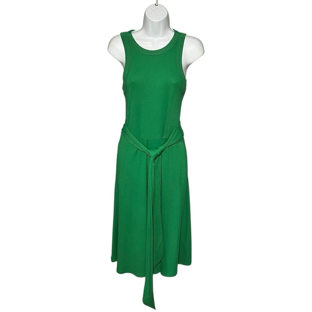 Who What Wear Kelly Green Ribbed Sleeveless Tank Dress Belted Midi Small